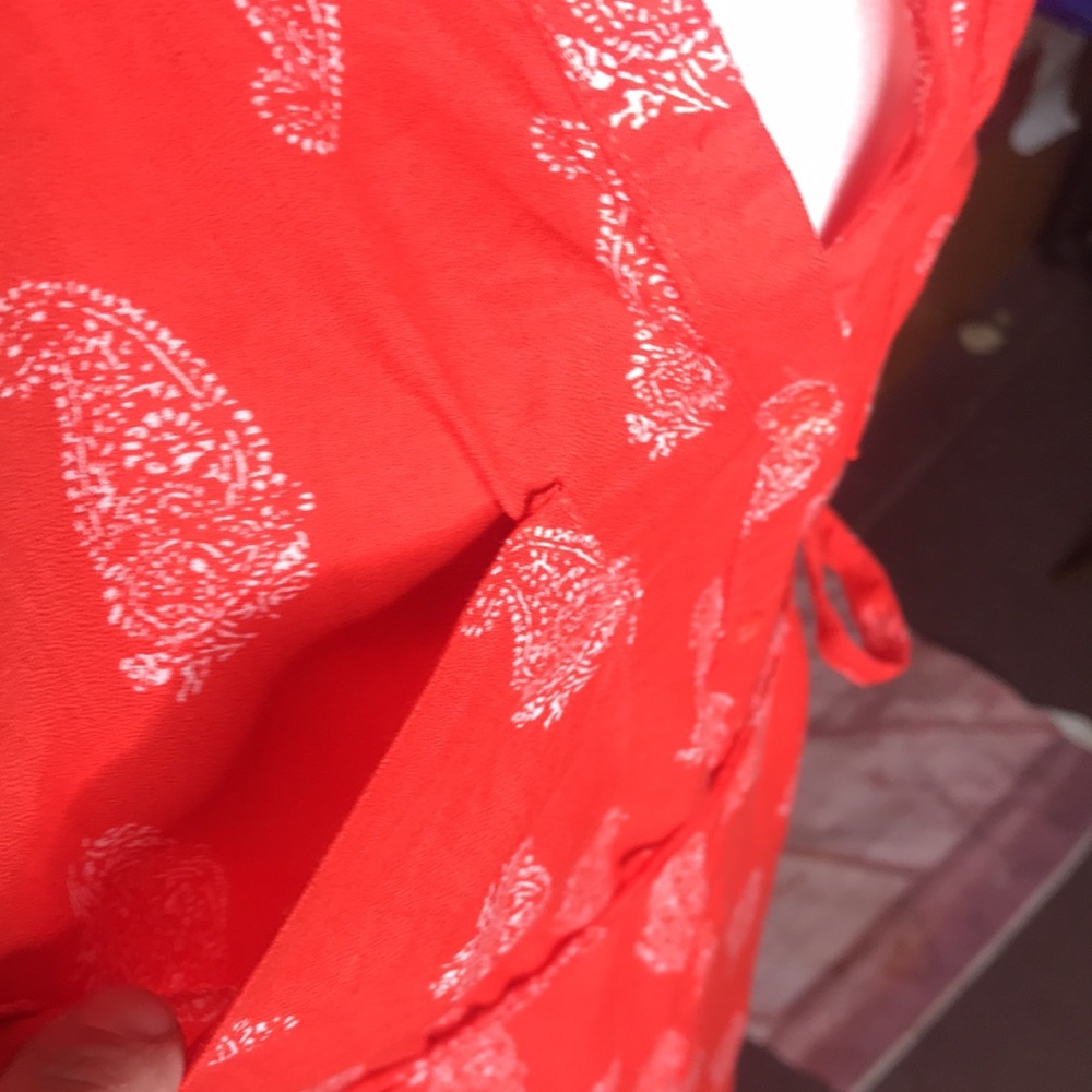 Old Navy Orange and White Paisley Lightweight Cotton Belted Shirt Dress - Picture 9 of 13